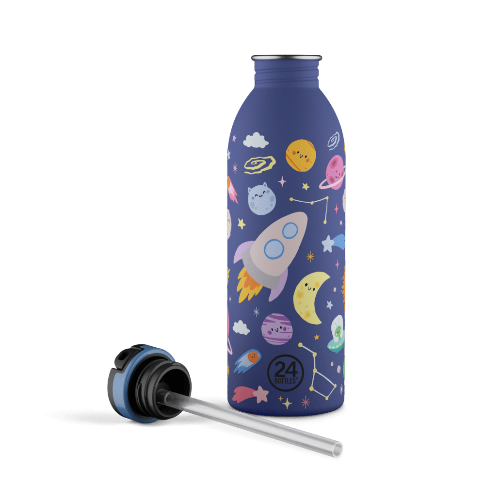24BOTTLES® Kids Urban Rozsdamentes Acél Kulacs Szívószálas Kupakkal - Space Friends - 24Bottles - Kulacs - OduStore