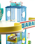 Fa játékautó garázs, színes emeletes parkoló, gyerekeknek, liftes