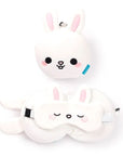 Pucator Travel Pillow with Eye Mask, Plush RELAXEAZZZ - Frances Rabbit - Cute Animals