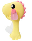 Sárga dinoszaurusz formájú műanyag játék, rózsaszín díszítéssel, babajáték