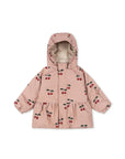 Rózsaszín kapucnis gyerek kabát cseresznye mintával, prémium baba ruházat