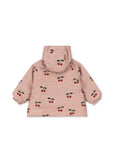 Rózsaszín gyerek kabát kapucnival, cseresznye mintával, hosszú ujjú