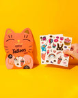 Kawaii macska mintás gyerek tetoválás matrica szett élénk sárga háttéren