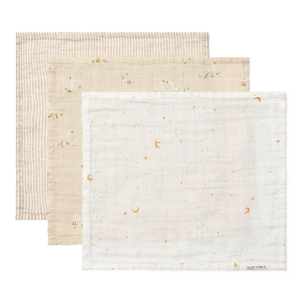 Little Dutch Muslin Face Cloth - Little Goose - 3 pcs