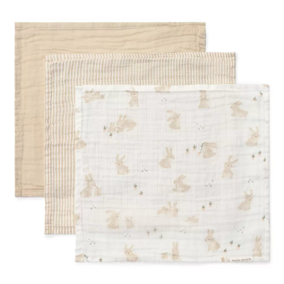 Little Dutch Muslin Face Wipes - Baby Bunny - 3 pcs