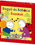 Bogyó és Babóca Évszakok társasjáték színes doboza, vidám figurákkal és társasjáték táblával.
