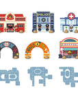 Djeco CRAZY MOTORS racetrack - Urban road network with building elements - Puzzl'Up City-Giant - 33 pcs