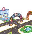 Djeco CRAZY MOTORS racetrack - Urban road network with building elements - Puzzl'Up City-Giant - 33 pcs