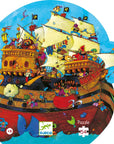 Színes, formadobozos puzzle, 54 darabos, kalózhajó vidám kalózokkal gyerekeknek.