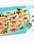 Színes dinoszauruszos fa puzzle gyerekeknek, oktató játék kartondobozban