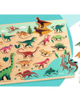Színes dinoszauruszos fa formaberakó puzzle gyerekeknek, oktató játék