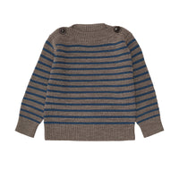 Fub® Kötött csónaknyakú pulóver - Beige melange/Indigo 100% merinói gyapjú - Fub - Felsők és pulóverek