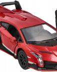 Piros fém Lamborghini Veneno játékautó, nyitható ajtókkal, gyerekeknek