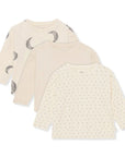Bébi hosszú ujjú póló szett, 3 db, natúr színek, mintás gyerek felsők