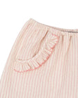 Rózsaszín csíkos fodros lány rövidnadrág, pamut, zsebes részlettel
