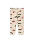 Bébi leggings autós mintával, bézs alapon, kényelmes pamut anyagból