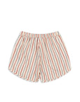 Gyerek rövidnadrág piros-kék csíkos mintával, gumis derék, pamut anyag