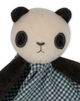 Puha panda szundikendő kockás textillel, baba nyugtató alvójáték