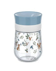 Tanulópohár 300 ml erdei állatokkal, kék fedéllel, átlátszó műanyagból