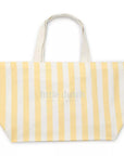 Sárga-fehér csíkos strandtáska, vászon anyagból, két füllel