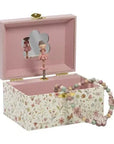 Virágmintás, rózsaszín zenélő ékszerdoboz gyerekeknek tükörrel és fa gyöngy nyaklánccal