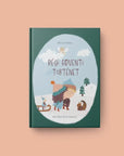 Régi adventi történet gyerekkönyv zöld borítóval, téli illusztrációval, hó és szánkó