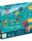 Bluff Pirate társasjáték doboz, kalózhajók, szigetek, térkép, 6 éves kortól