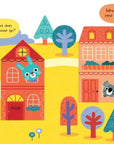 Gyerek matricás könyv színes házakkal, állatokkal, vidám illusztrációval, oktató jelleggel