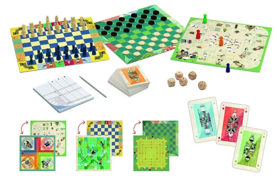 20 klasszikus társasjáték gyerekeknek, sakk, dáma, kockák, kártyák, színes táblák