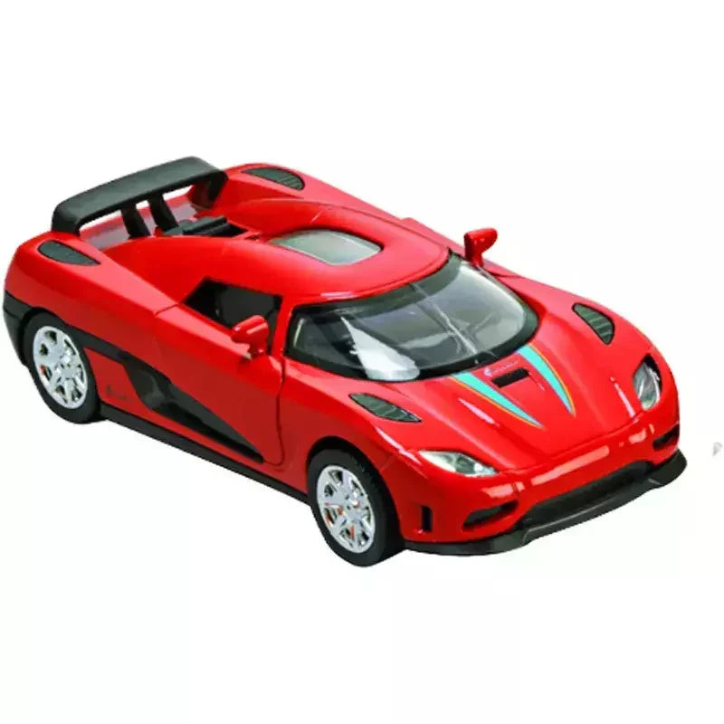 Piros játék sportautó, roadster formájú, modern gyerek játék autó modell.