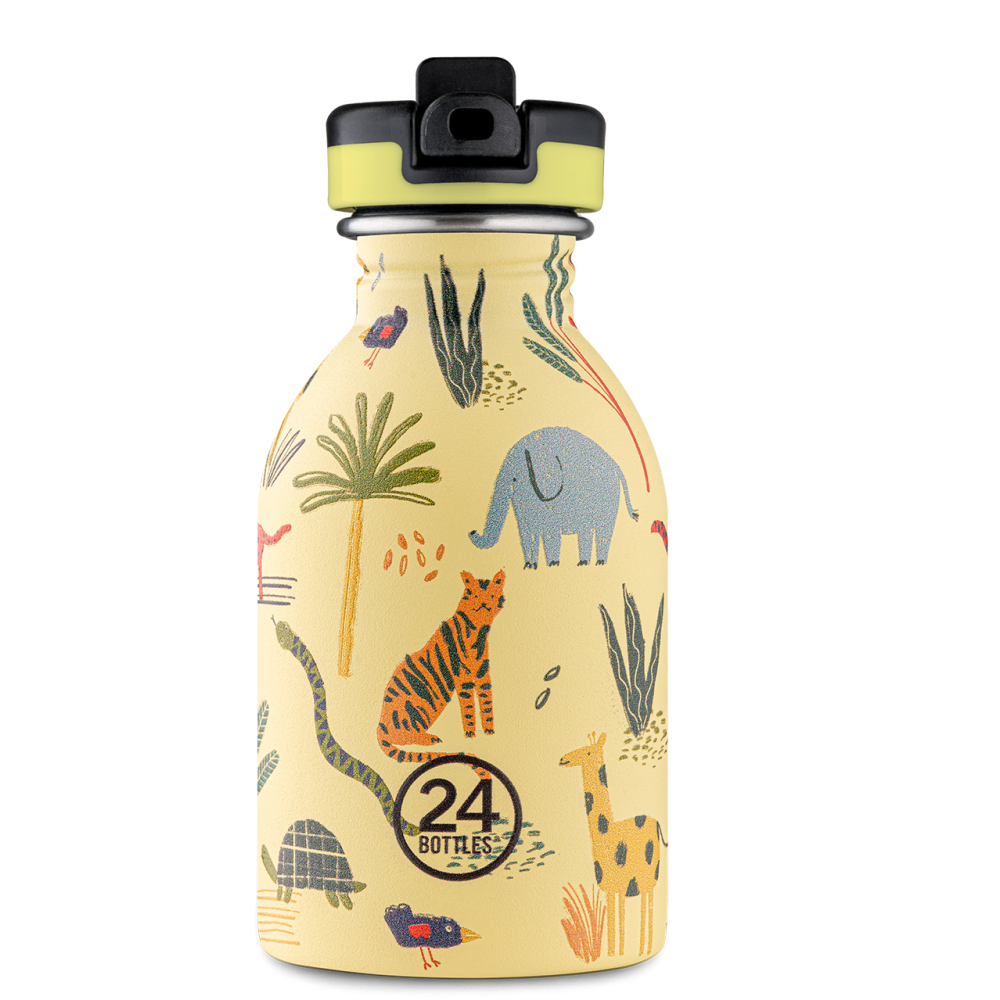 24BOTTLES® Kids Urban 250ml rozsdamentes acél kulacs szívószálas kupakkal, Jungle Friends