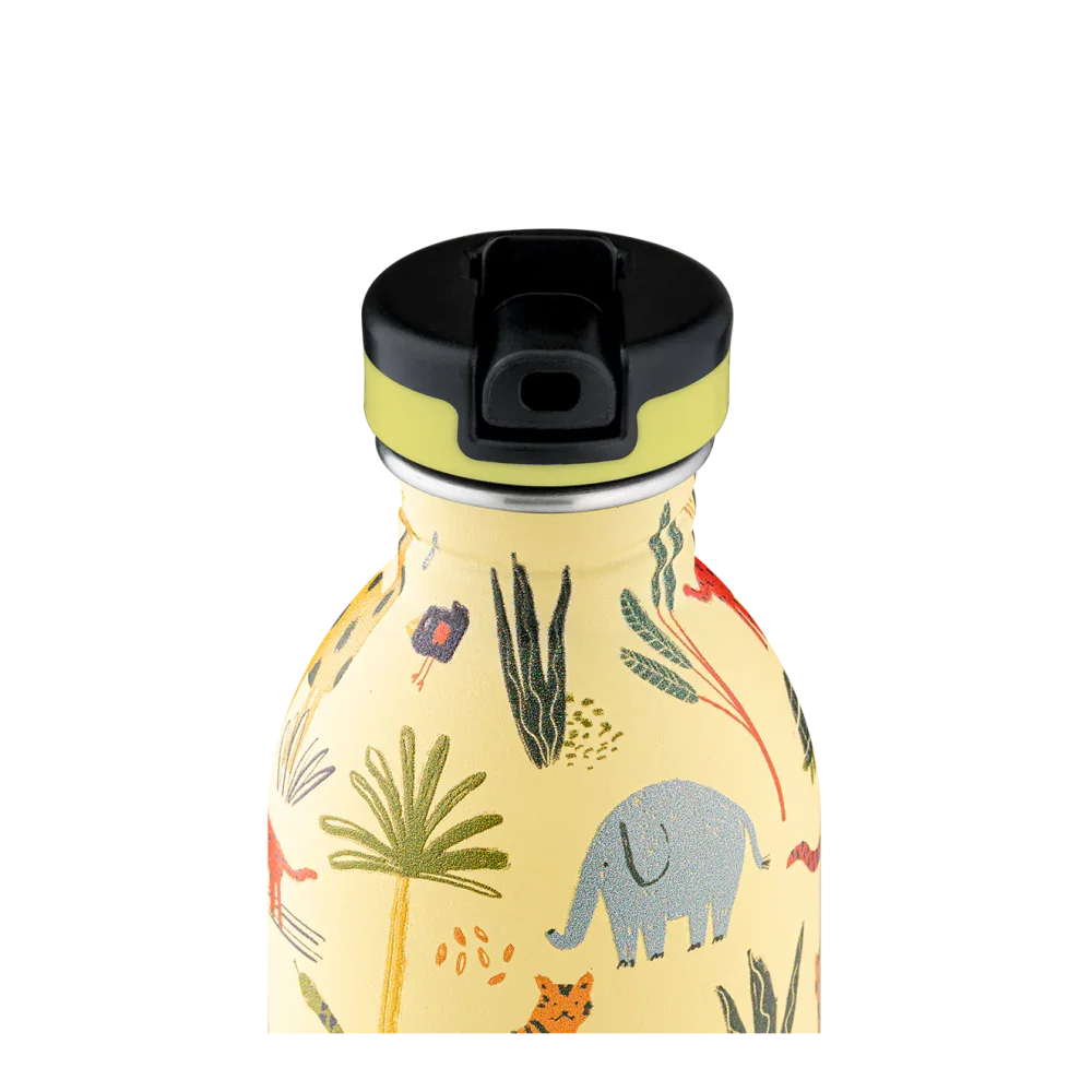 Gyerek rozsdamentes acél kulacs szívószálas kupakkal, dzsungel állatok mintával