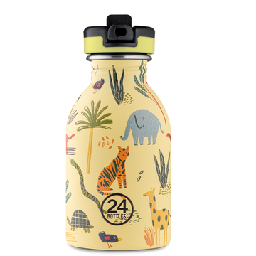 24BOTTLES® Kids Urban 250ml rozsdamentes acél kulacs szívószálas kupakkal, Jungle Friends