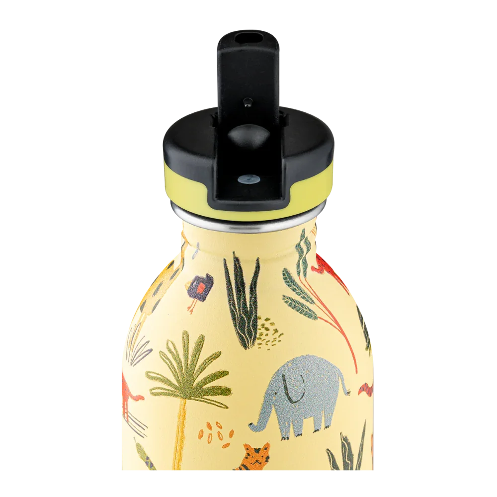 Gyerek rozsdamentes acél kulacs szívószálas kupakkal, dzsungel állatos mintával