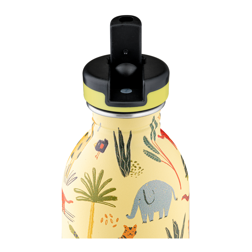 24BOTTLES® Kids Urban 250ml rozsdamentes acél kulacs szívószálas kupakkal, Jungle Friends