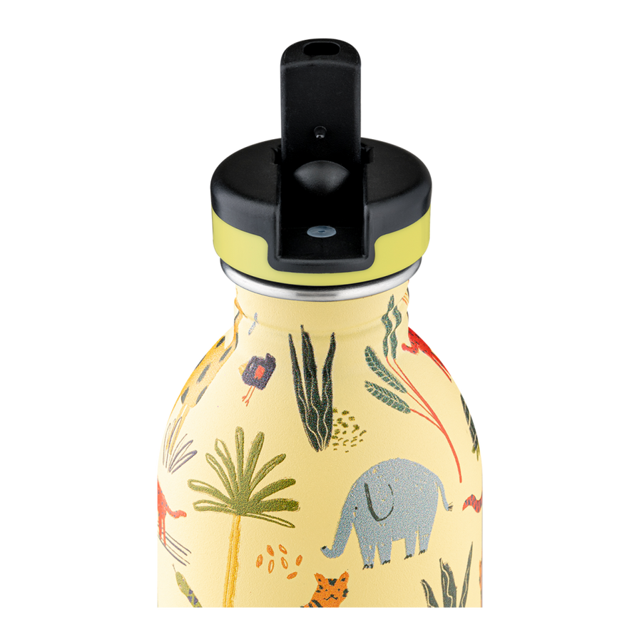 24BOTTLES® Kids Urban 250ml rozsdamentes acél kulacs szívószálas kupakkal, Jungle Friends