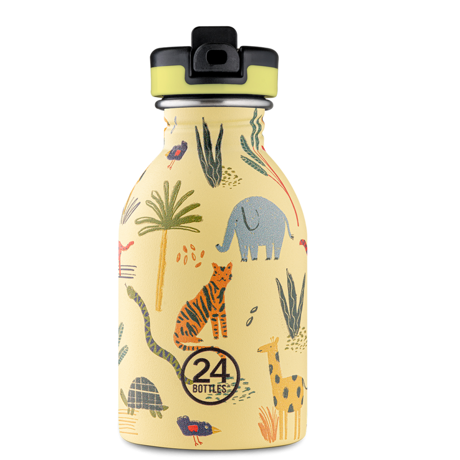 24BOTTLES® Kids Urban 250ml rozsdamentes acél kulacs szívószálas kupakkal, Jungle Friends