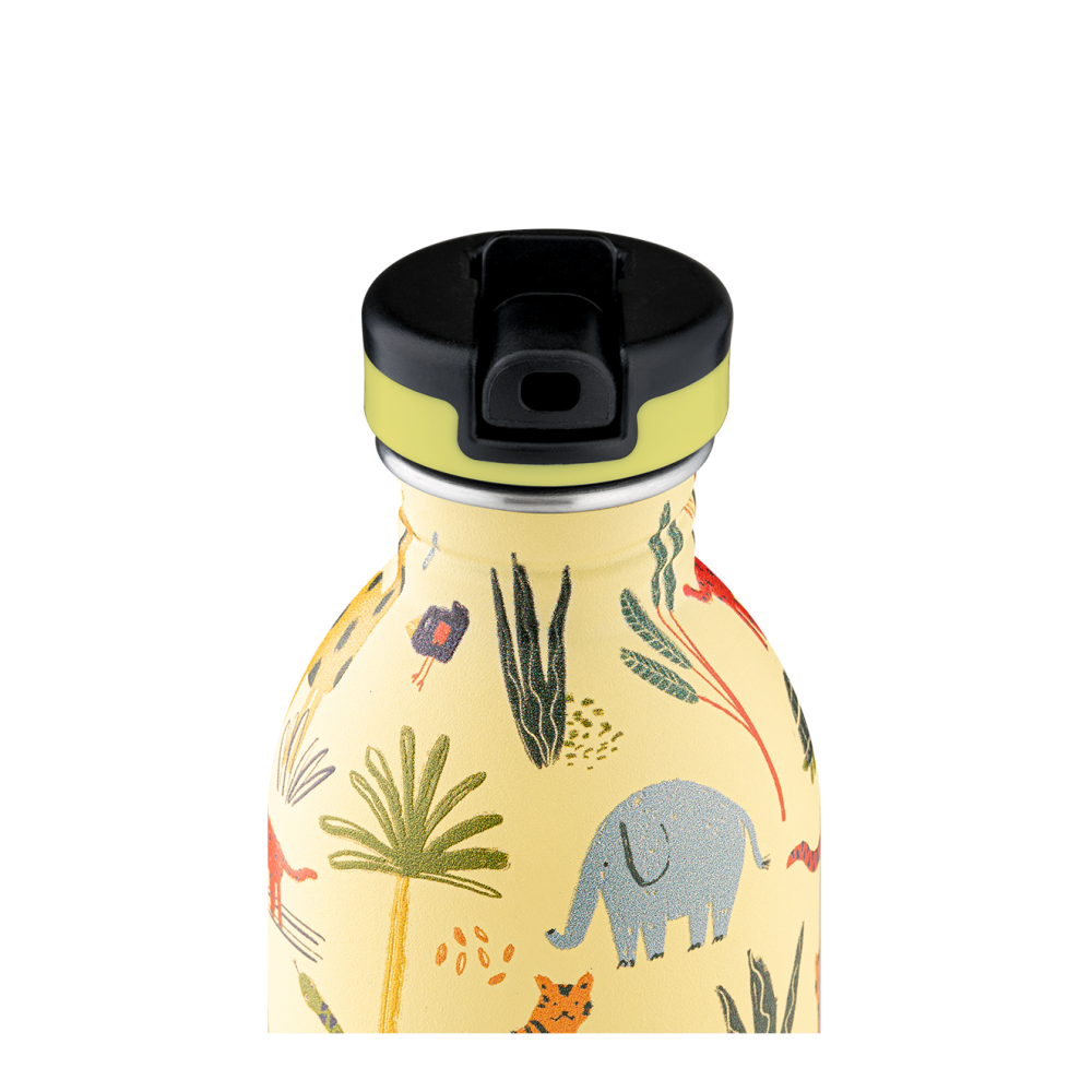 24BOTTLES® Kids Urban 250ml rozsdamentes acél kulacs szívószálas kupakkal, Jungle Friends