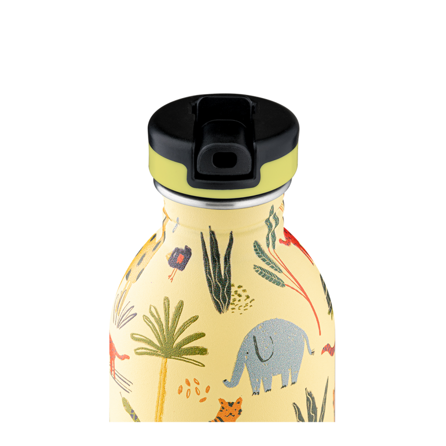 24BOTTLES® Kids Urban 250ml rozsdamentes acél kulacs szívószálas kupakkal, Jungle Friends