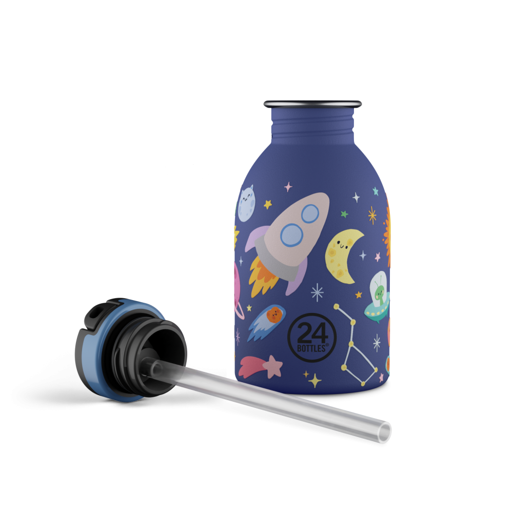 24BOTTLES® Kids Urban Rozsdamentes Acél Kulacs Szívószálas Kupakkal - Space Friends