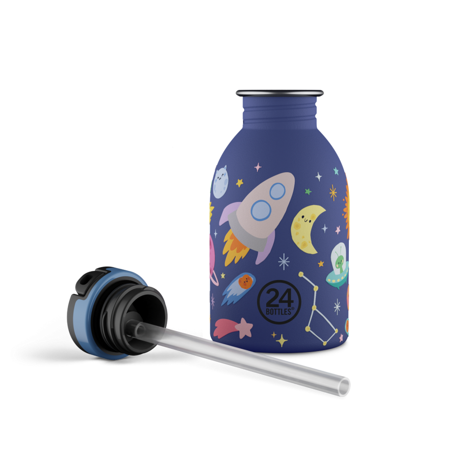 24BOTTLES® Kids Urban Rozsdamentes Acél Kulacs Szívószálas Kupakkal - Space Friends