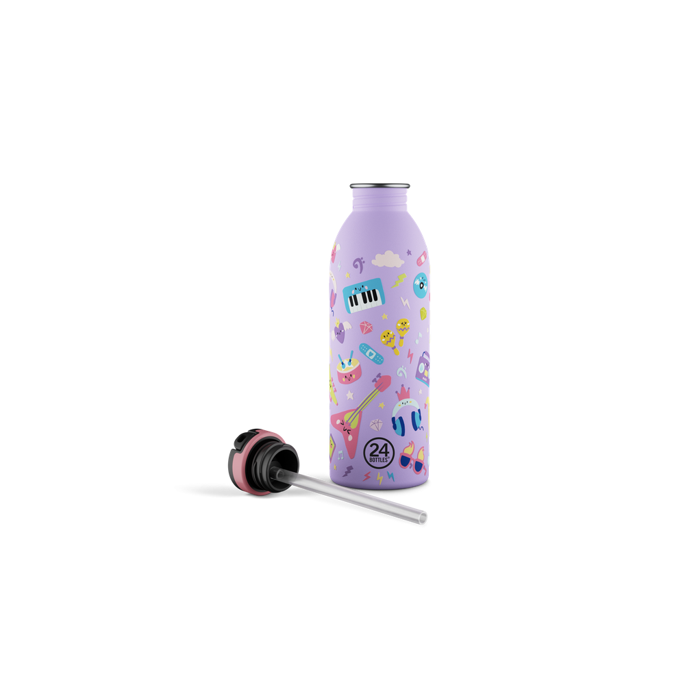 24BOTTLES® Kids Urban Rozsdamentes Acél Kulacs Szívószálas Kupakkal - Music Friends