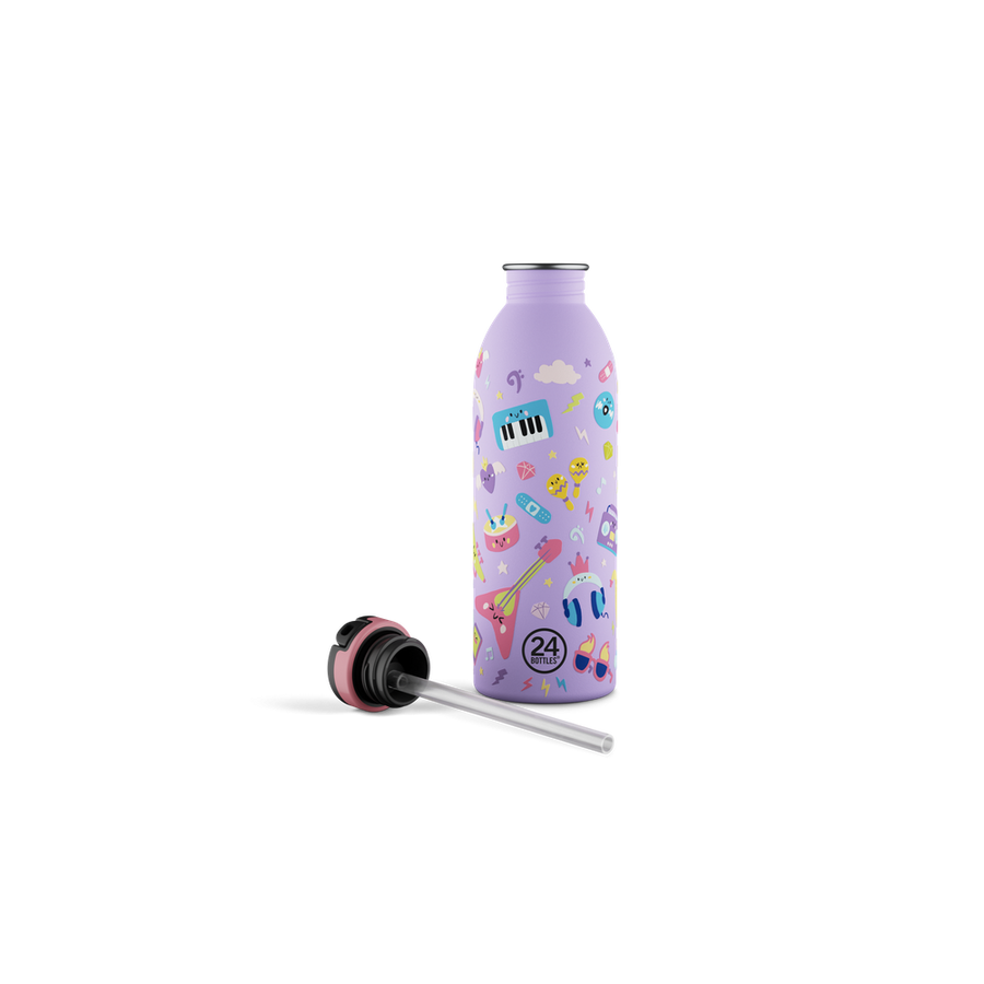 24BOTTLES® Kids Urban Rozsdamentes Acél Kulacs Szívószálas Kupakkal - Music Friends