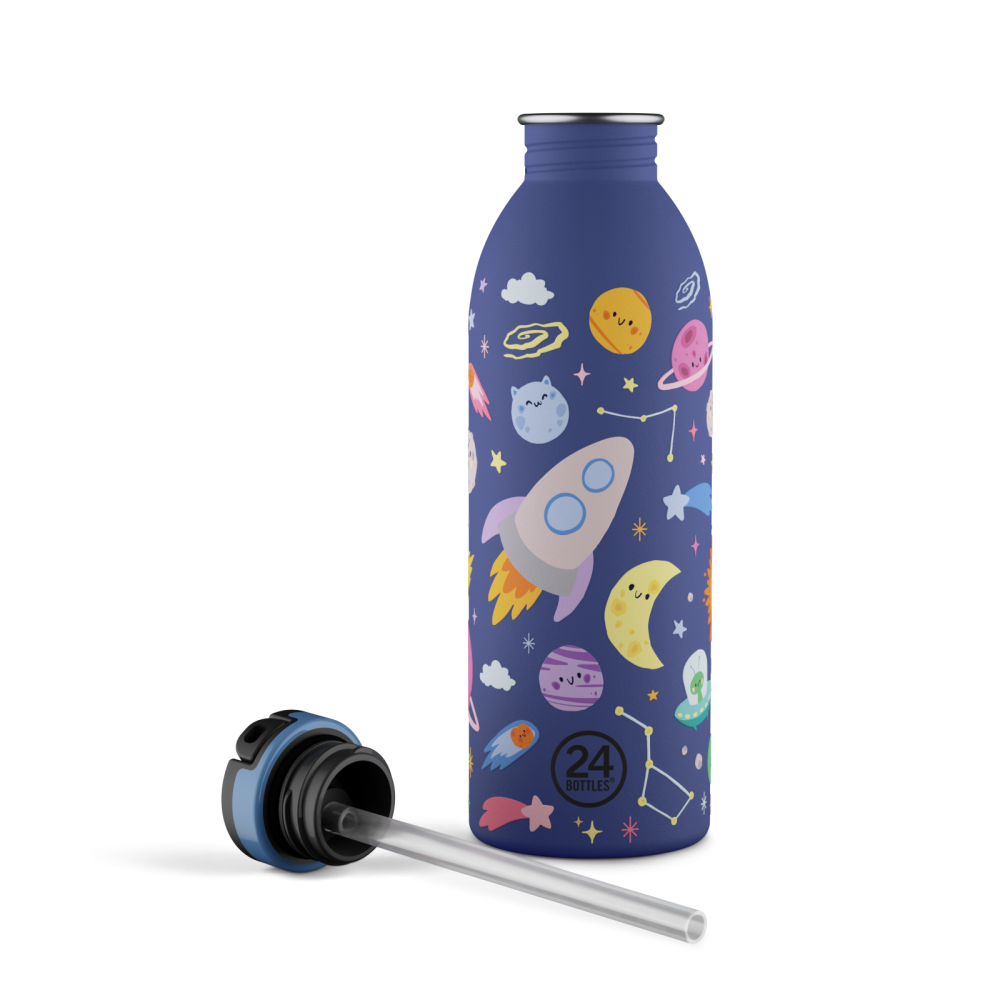 24BOTTLES® Kids Urban Rozsdamentes Acél Kulacs Szívószálas Kupakkal - Space Friends