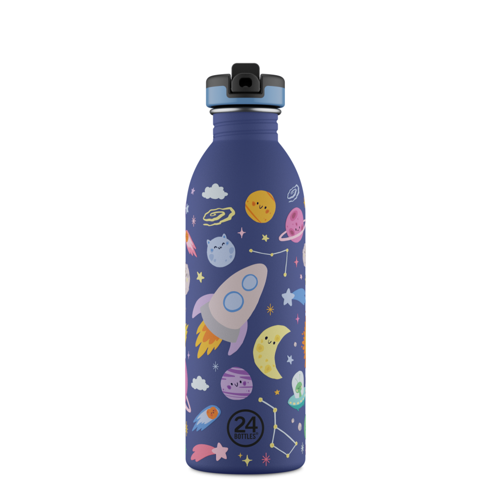 24BOTTLES® Kids Urban Rozsdamentes Acél Kulacs Szívószálas Kupakkal - Space Friends