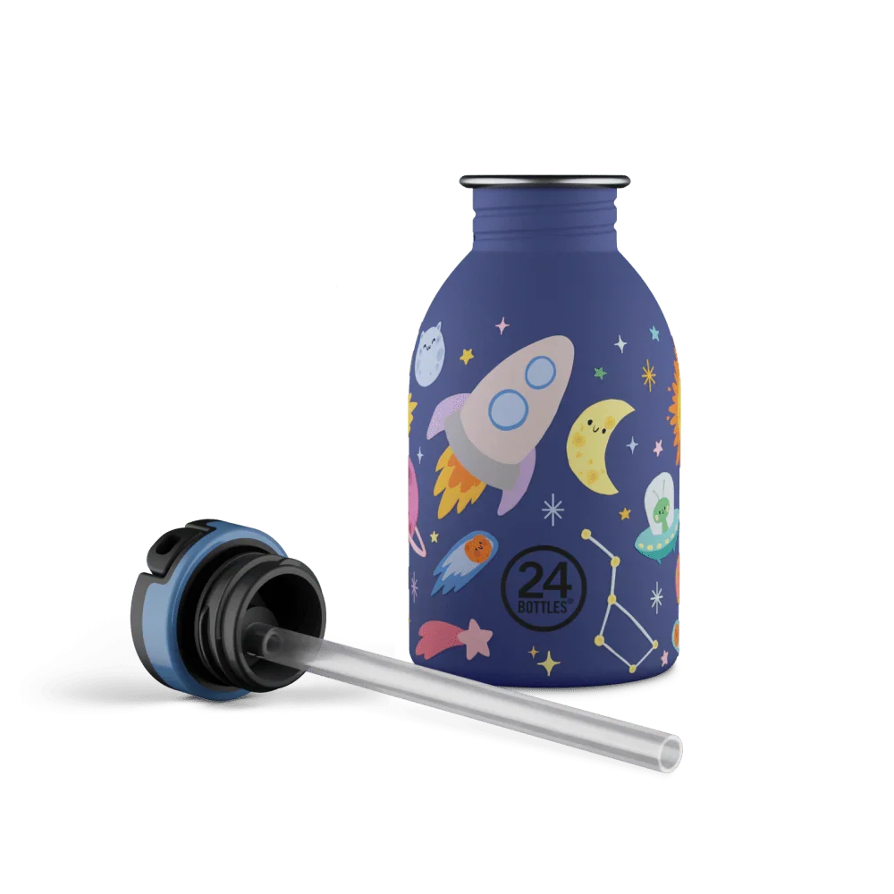 24BOTTLES® Kids Urban Rozsdamentes Acél Kulacs Szívószálas Kupakkal - Space Friends - 24Bottles - Kulacs - OduStore