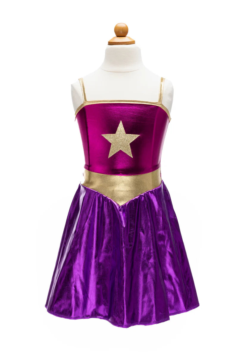 Great Pretenders Superhero Star köpeny és fejdísz - Magenta/Purple