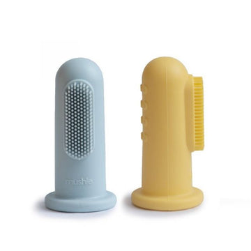 Mushie® Ujjra húzható szilikon fogkefe -Powder blue/daffodil