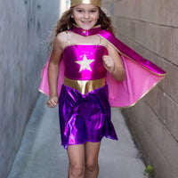 Great Pretenders Superhero Star köpeny és fejdísz - Magenta/Purple