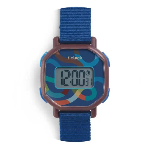 Gyerek digitális karóra kék szíjjal, színes számlappal, modern design